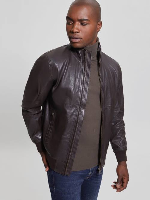 GUESS chaqueta de cuero suave hombres 0P8X4139 corteza marrón vestir