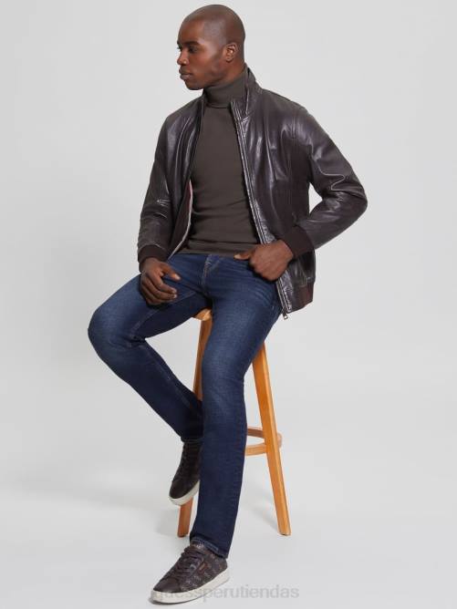 GUESS chaqueta de cuero suave hombres 0P8X4139 corteza marrón vestir
