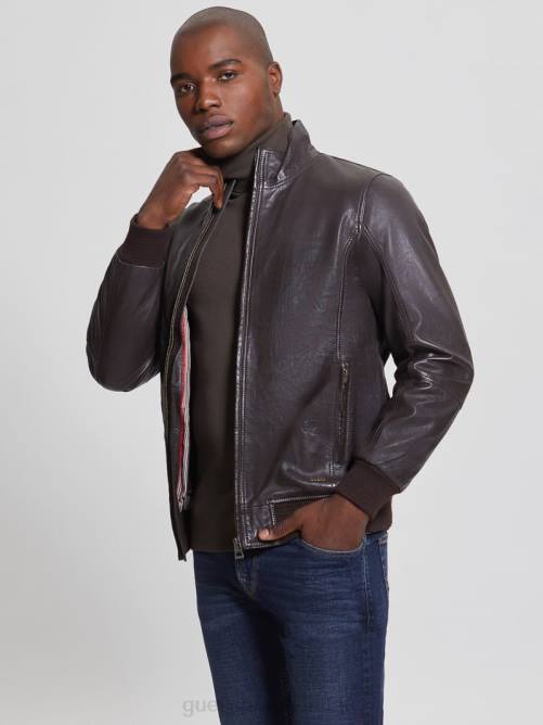 GUESS chaqueta de cuero suave hombres 0P8X4139 corteza marrón vestir