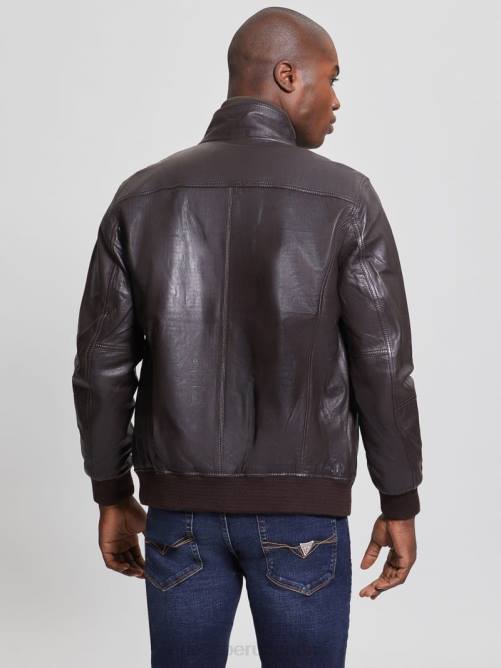 GUESS chaqueta de cuero suave hombres 0P8X4139 corteza marrón vestir