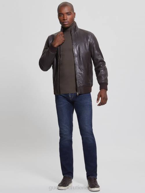 GUESS chaqueta de cuero suave hombres 0P8X4139 corteza marrón vestir