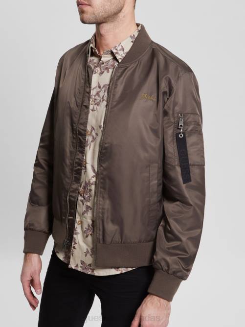 GUESS chaqueta de vuelo de nailon hombres 0P8X4159 chocolate de algarroba vestir
