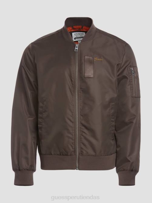 GUESS chaqueta de vuelo de nailon hombres 0P8X4159 chocolate de algarroba vestir