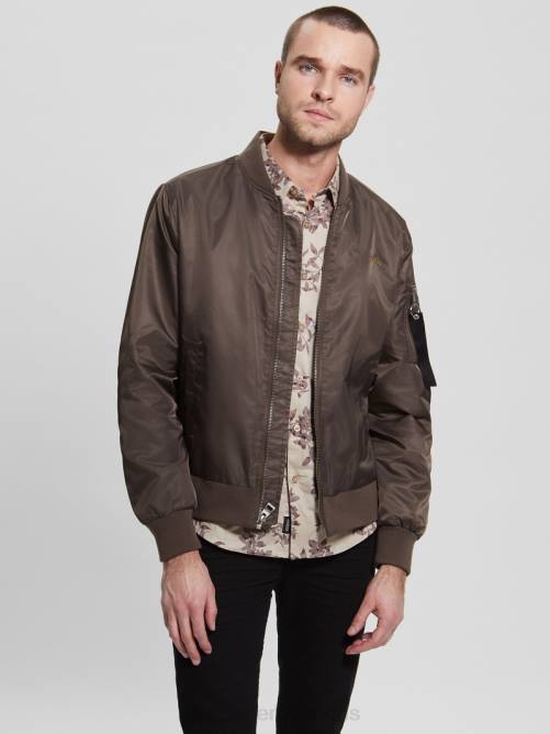 GUESS chaqueta de vuelo de nailon hombres 0P8X4159 chocolate de algarroba vestir