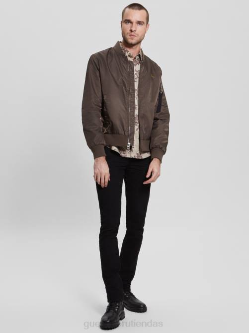GUESS chaqueta de vuelo de nailon hombres 0P8X4159 chocolate de algarroba vestir