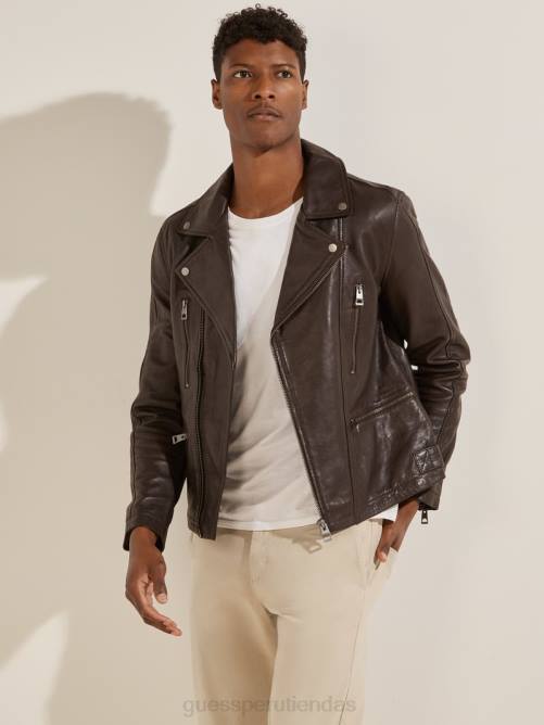 GUESS chaqueta motera de cuero hombres 0P8X4106 brownie de chocolate vestir