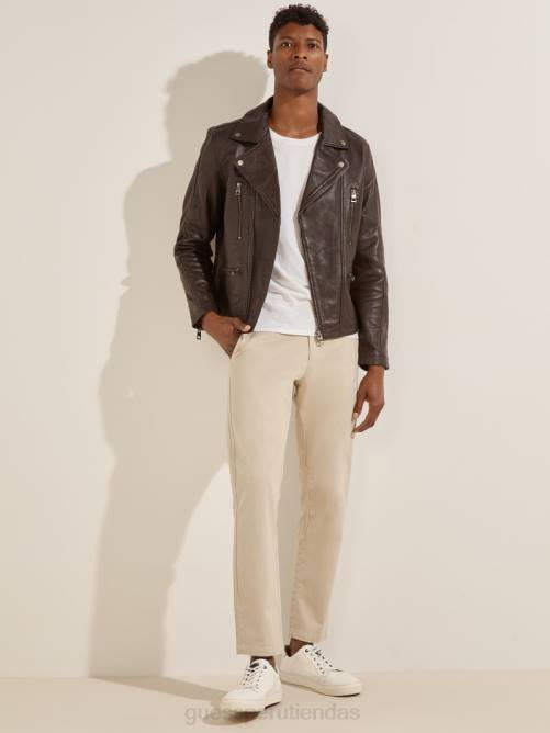 GUESS chaqueta motera de cuero hombres 0P8X4106 brownie de chocolate vestir