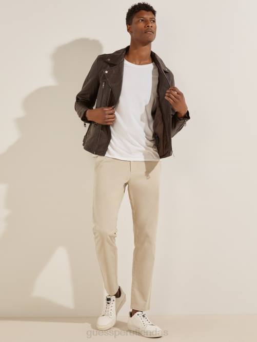 GUESS chaqueta motera de cuero hombres 0P8X4106 brownie de chocolate vestir
