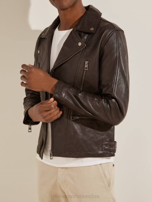 GUESS chaqueta motera de cuero hombres 0P8X4106 brownie de chocolate vestir