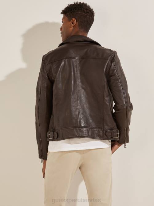 GUESS chaqueta motera de cuero hombres 0P8X4106 brownie de chocolate vestir