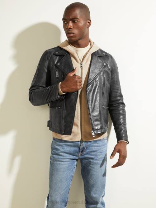 GUESS chaqueta motera de cuero hombres 0P8X4116 negro vestir