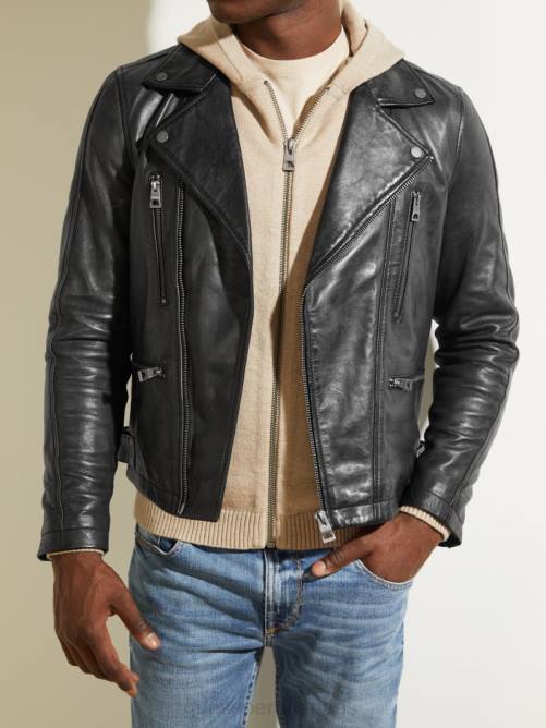 GUESS chaqueta motera de cuero hombres 0P8X4116 negro vestir