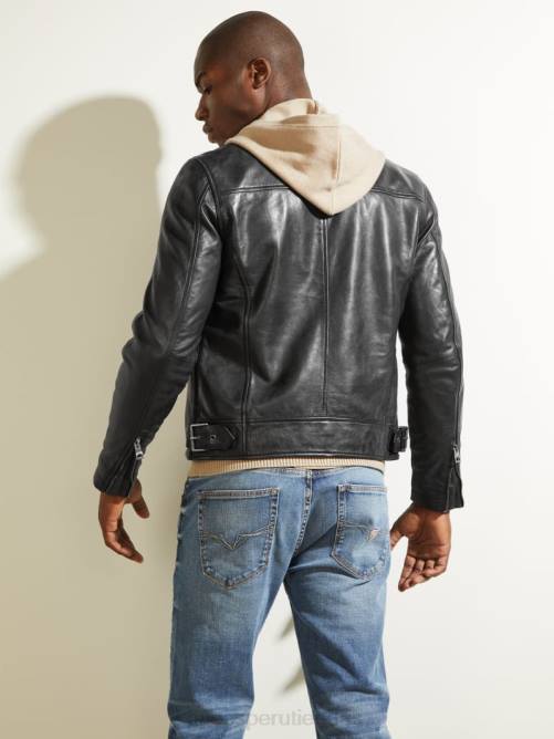 GUESS chaqueta motera de cuero hombres 0P8X4116 negro vestir
