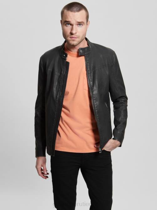 GUESS chaqueta moto vintage de piel sintética hombres 0P8X4015 negro vestir
