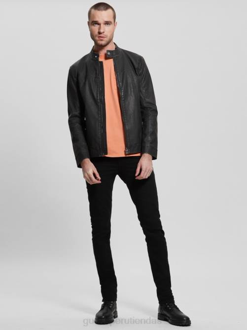 GUESS chaqueta moto vintage de piel sintética hombres 0P8X4015 negro vestir