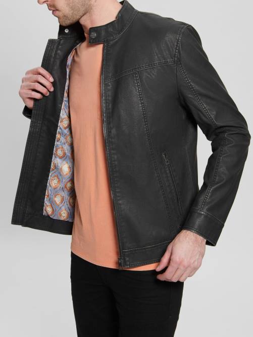 GUESS chaqueta moto vintage de piel sintética hombres 0P8X4015 negro vestir