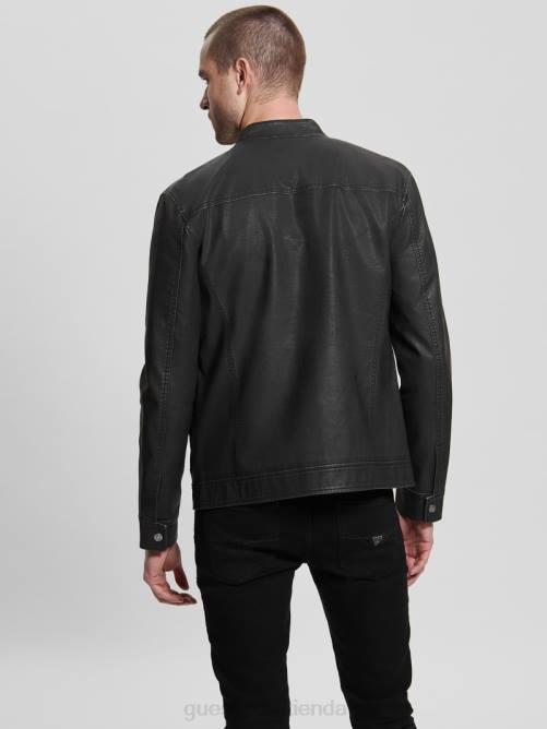 GUESS chaqueta moto vintage de piel sintética hombres 0P8X4015 negro vestir