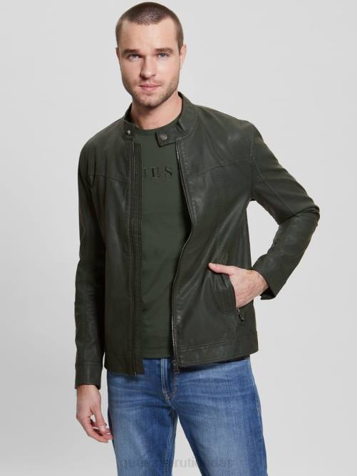 GUESS chaqueta moto vintage de piel sintética hombres 0P8X4158 verdes de la selva vestir