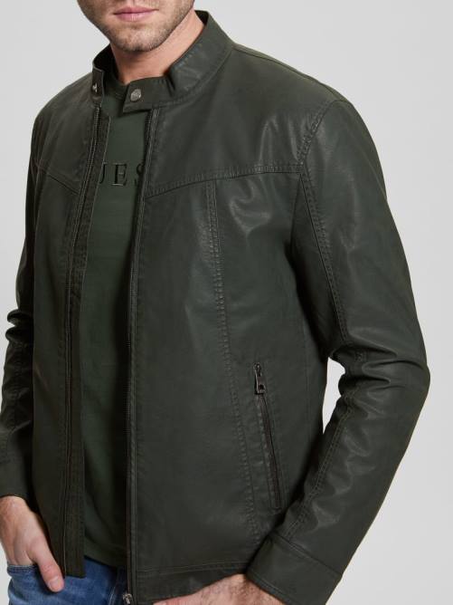 GUESS chaqueta moto vintage de piel sintética hombres 0P8X4158 verdes de la selva vestir