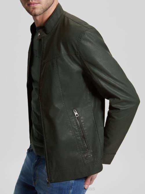 GUESS chaqueta moto vintage de piel sintética hombres 0P8X4158 verdes de la selva vestir