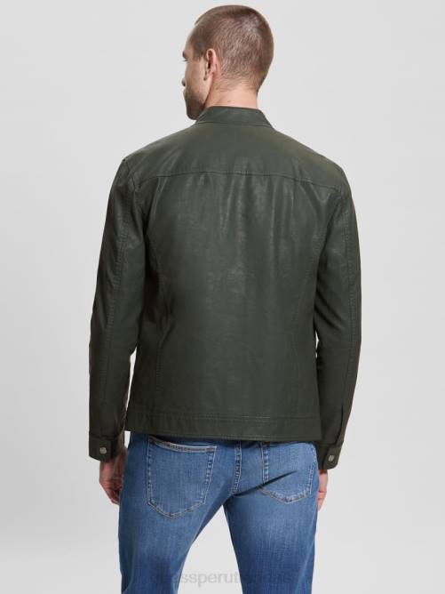 GUESS chaqueta moto vintage de piel sintética hombres 0P8X4158 verdes de la selva vestir