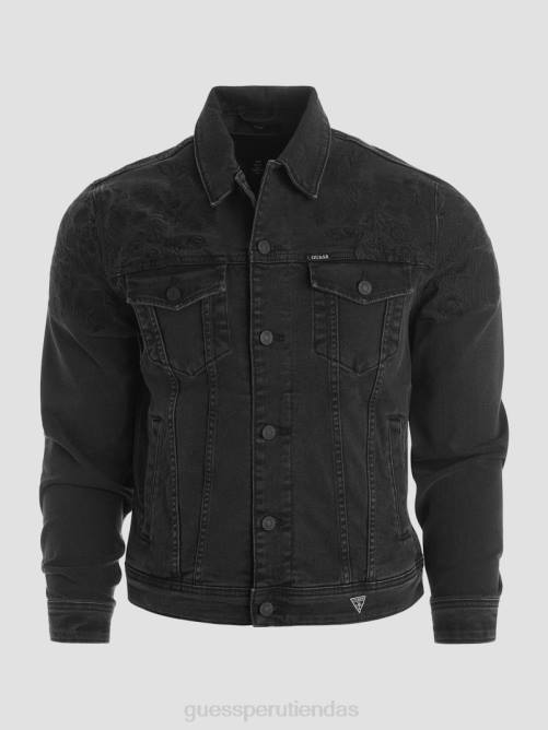 GUESS chaqueta vaquera con bordado dillon hombres 0P8X4185 floral negro azabache vestir