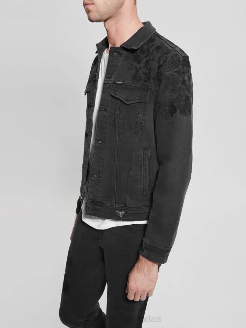 GUESS chaqueta vaquera con bordado dillon hombres 0P8X4185 floral negro azabache vestir