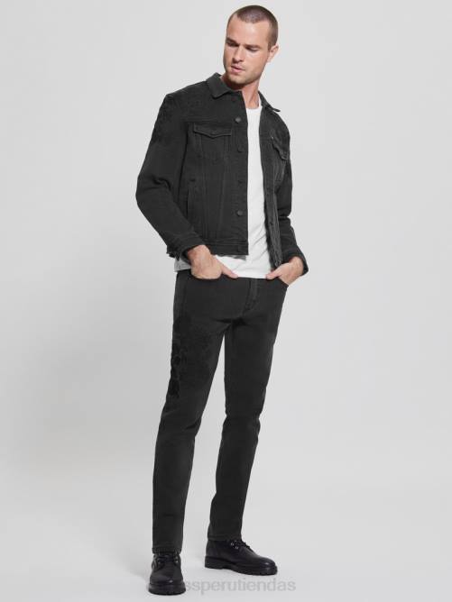 GUESS chaqueta vaquera con bordado dillon hombres 0P8X4185 floral negro azabache vestir