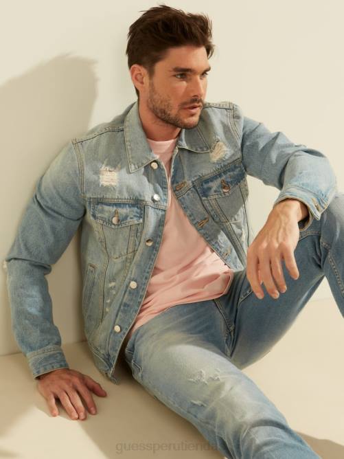 GUESS chaqueta vaquera con lavado claro dillon hombres 0P8X4053 lavado ligero vestir