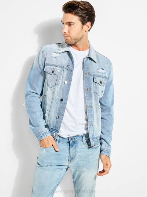 GUESS chaqueta vaquera con lavado claro dillon hombres 0P8X4053 lavado ligero vestir