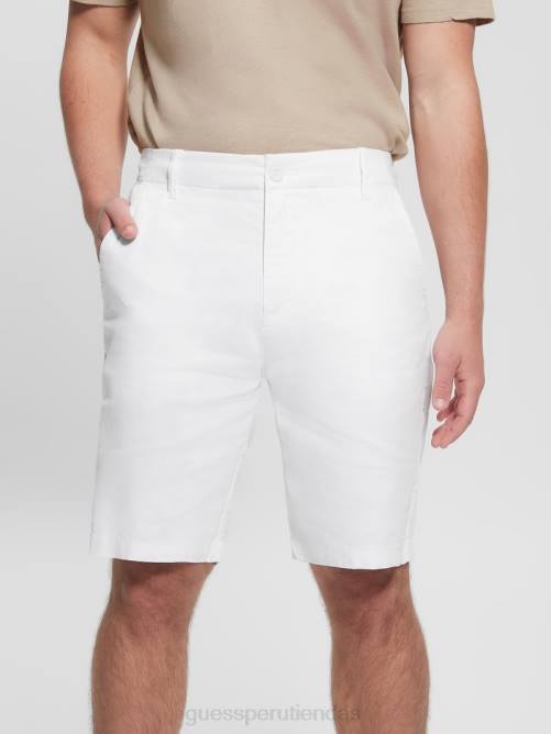 GUESS pantalones cortos de lino eco resort hombres 0P8X4016 blanco puro vestir