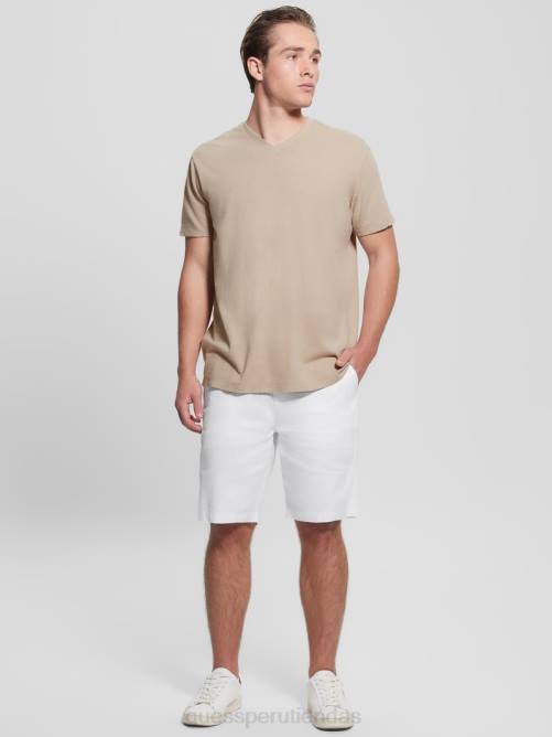 GUESS pantalones cortos de lino eco resort hombres 0P8X4016 blanco puro vestir