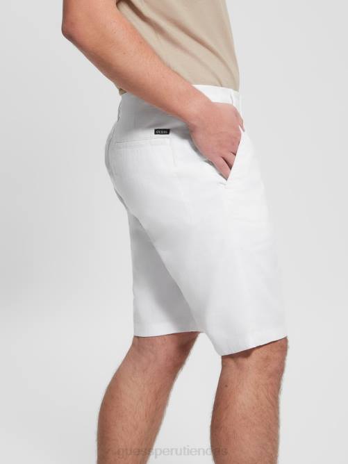 GUESS pantalones cortos de lino eco resort hombres 0P8X4016 blanco puro vestir