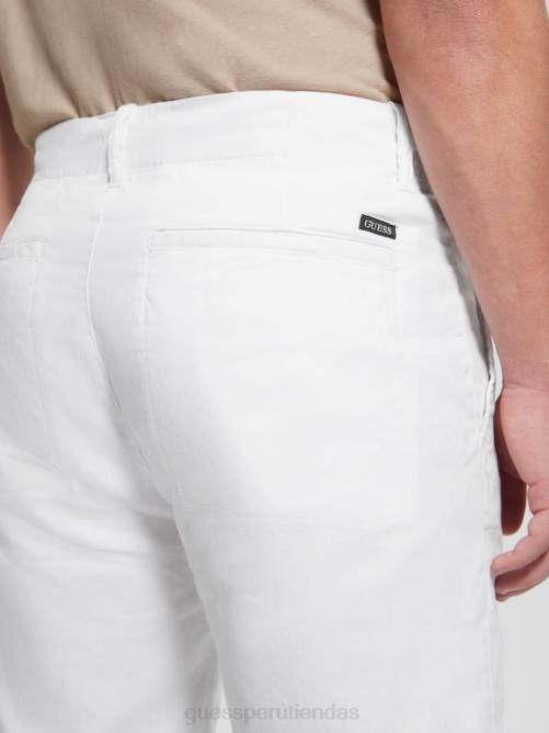 GUESS pantalones cortos de lino eco resort hombres 0P8X4016 blanco puro vestir