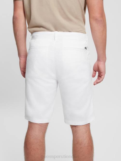 GUESS pantalones cortos de lino eco resort hombres 0P8X4016 blanco puro vestir