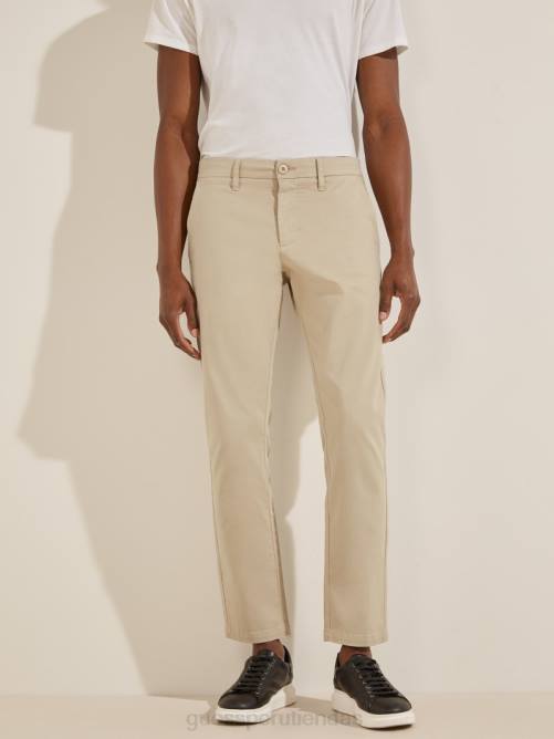 GUESS pantalones pitillo de sarga myron hombres 0P8X4151 blanco beige vestir