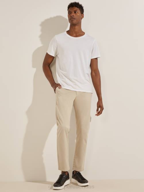 GUESS pantalones pitillo de sarga myron hombres 0P8X4151 blanco beige vestir