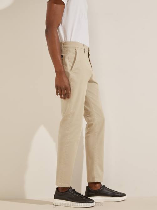 GUESS pantalones pitillo de sarga myron hombres 0P8X4151 blanco beige vestir