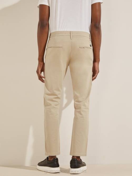 GUESS pantalones pitillo de sarga myron hombres 0P8X4151 blanco beige vestir