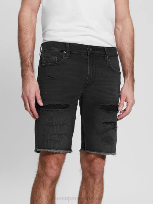 GUESS shorts de mezclilla de corte estándar con roturas y reparaciones hombres 0P8X3996 negro sable vestir