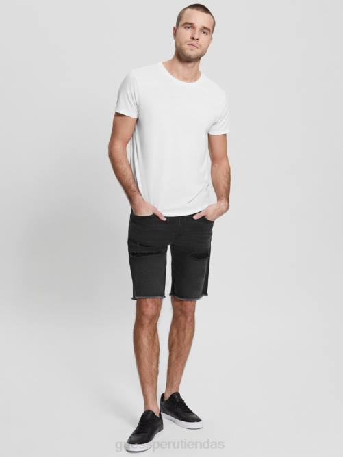 GUESS shorts de mezclilla de corte estándar con roturas y reparaciones hombres 0P8X3996 negro sable vestir