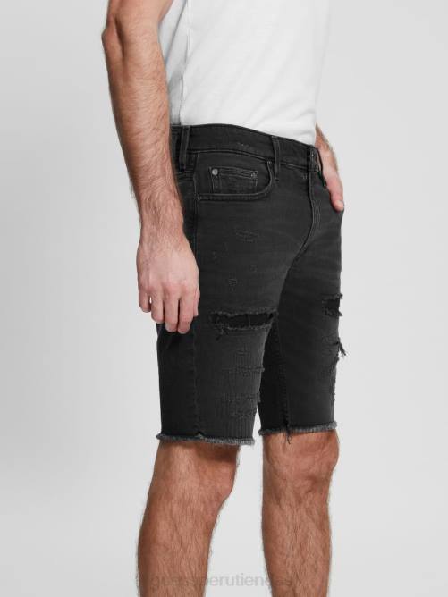 GUESS shorts de mezclilla de corte estándar con roturas y reparaciones hombres 0P8X3996 negro sable vestir