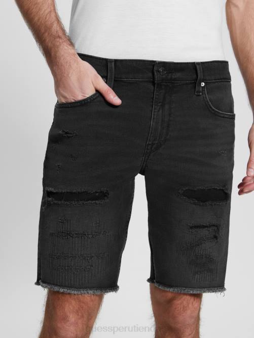 GUESS shorts de mezclilla de corte estándar con roturas y reparaciones hombres 0P8X3996 negro sable vestir