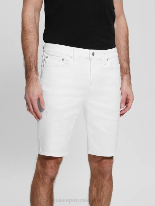 GUESS shorts de mezclilla desgastados y delgados hombres 0P8X3998 blanco óptico destruir vestir