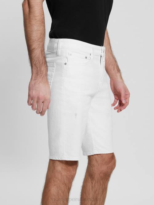 GUESS shorts de mezclilla desgastados y delgados hombres 0P8X3998 blanco óptico destruir vestir