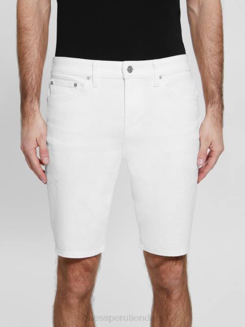 GUESS shorts de mezclilla desgastados y delgados hombres 0P8X3998 blanco óptico destruir vestir