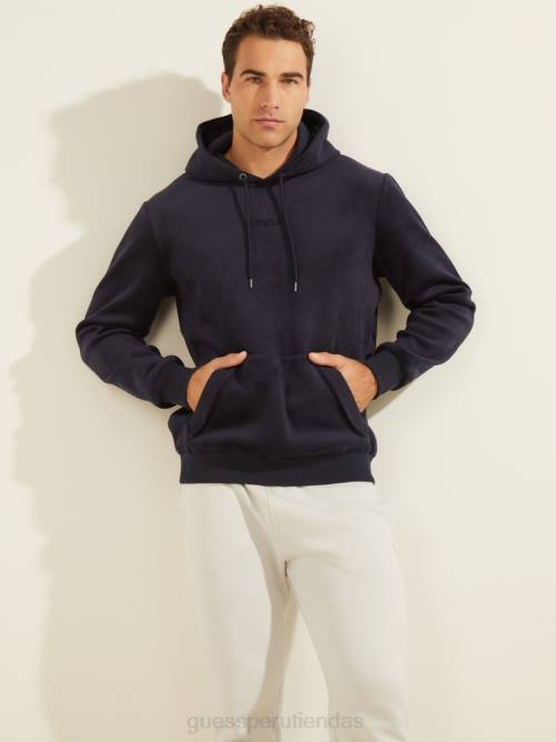 GUESS sudadera con capucha de terciopelo unida hombres 0P8X4072 azul elegante vestir