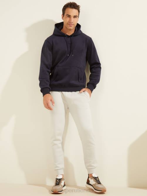 GUESS sudadera con capucha de terciopelo unida hombres 0P8X4072 azul elegante vestir