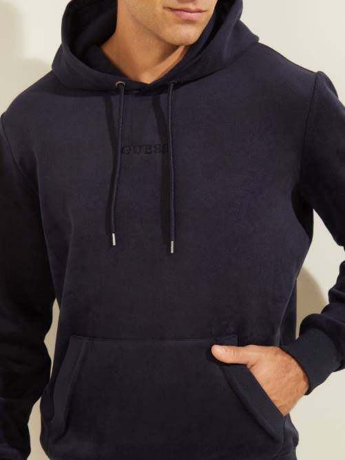 GUESS sudadera con capucha de terciopelo unida hombres 0P8X4072 azul elegante vestir