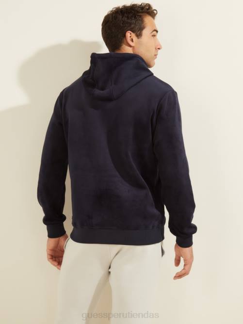 GUESS sudadera con capucha de terciopelo unida hombres 0P8X4072 azul elegante vestir